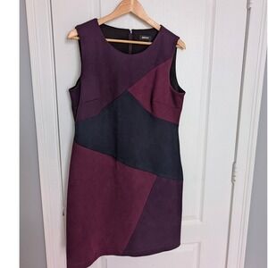 DKNY Womens Dress Colorblock, Large, Faux Suede Sleeveless Purple